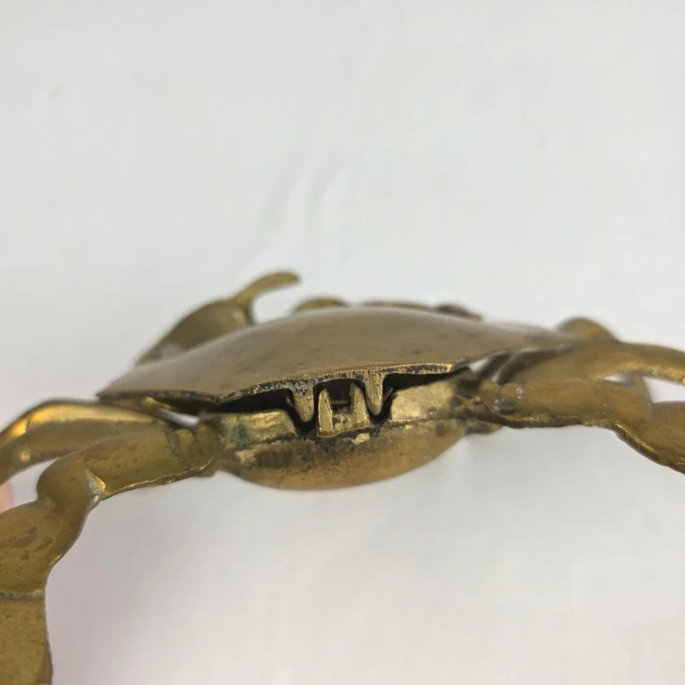 Vintage Brass Crab Trinket Box Hinged Lid Coastal Nautical Decor 7x5x2